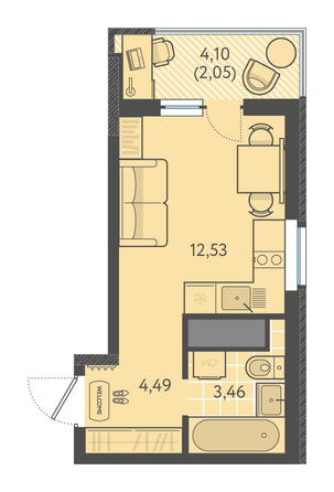 Планировка Студия 21,55 - 22,25 м²