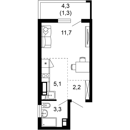 Планировка 1-комн 23,6 м²