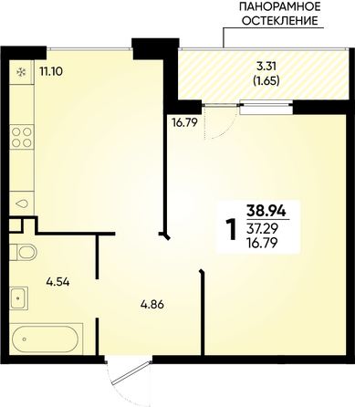 Планировка 1-комн 38,94 м²