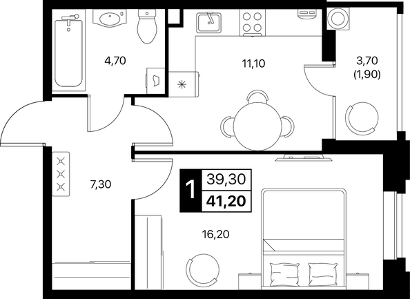 Планировка 1-комн 41,2 м²