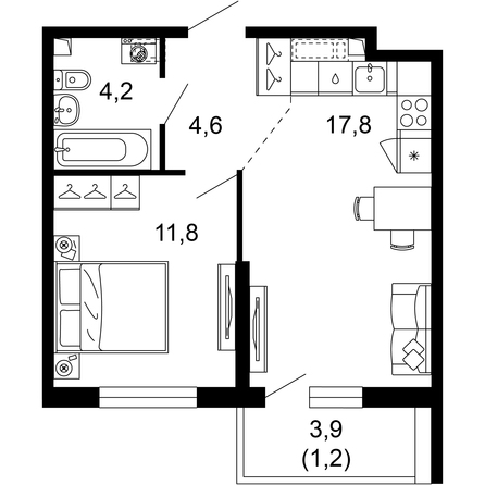 Планировка 1-комн 39,6 м²