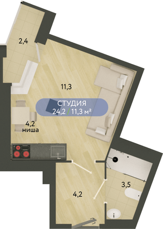 Планировка 1-комн 24,2 м²