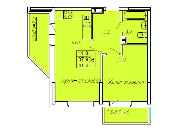 Планировка 1-комн 41,4 м²