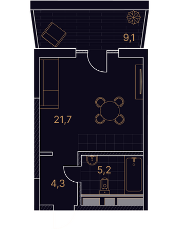 Планировка 1-комн 40,3 м²