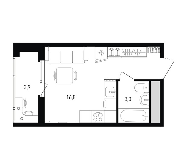 Планировка Студия 21,6, 21,8 м²