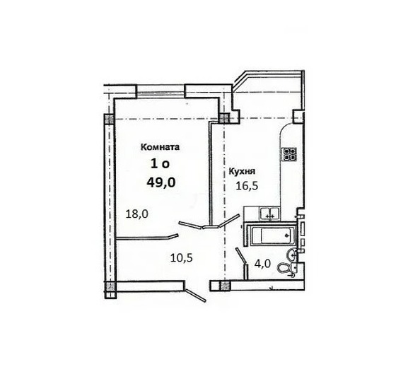 Планировка 1-комн 49 м²