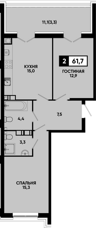 Планировка 2-комн 61,7 м²