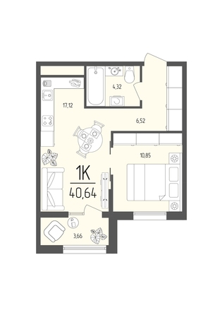 Планировка 1-комн 40,64 м²