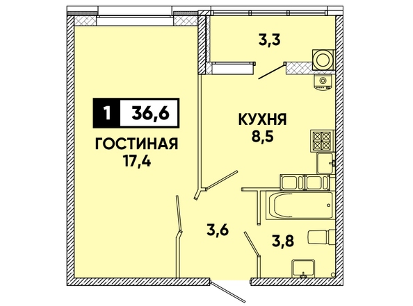 Планировка 1-комн 36,6 м²