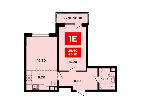 Планировка 1-комн 46,1 м²