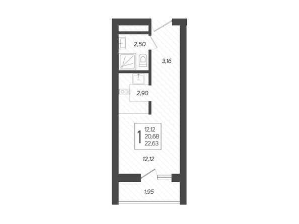 Планировка 1-комн 22,63 м²