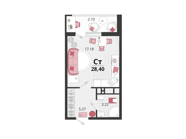 Планировка Студия 28,4 м²