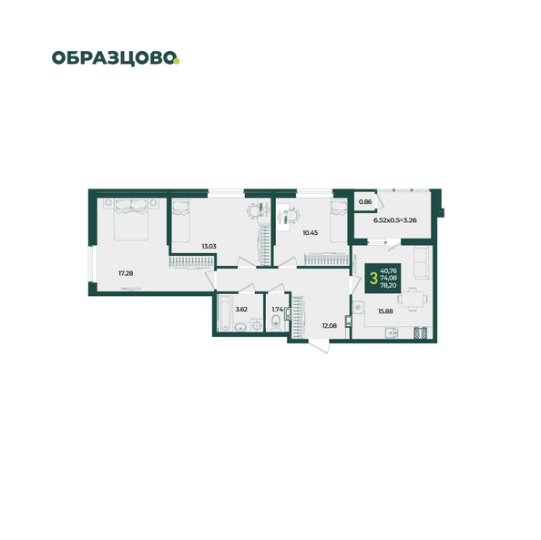Планировка 3-комн 78,2 м²