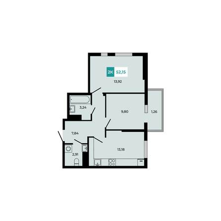 Планировка 2-комн 52,15 м²