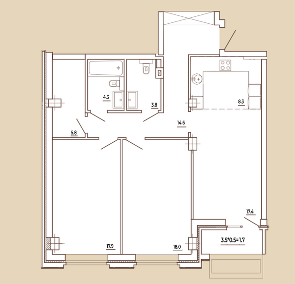 Планировка 3-комн 91,8 м²