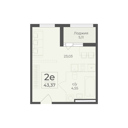 Планировка 1-комн 43,37 м²