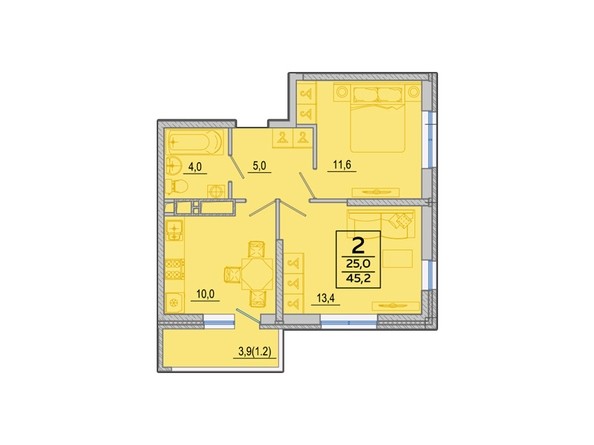 Планировка 2-комн 45,2 м²