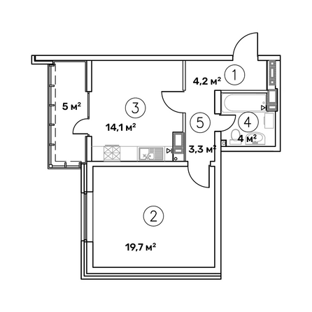 Планировка 1-комн 50,5 м²