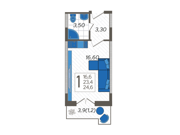 Планировка Студия 24,6 м²