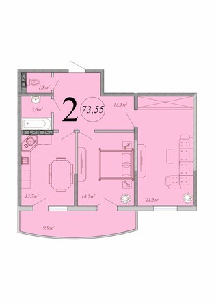 Планировка 2-комн 73,55 м²