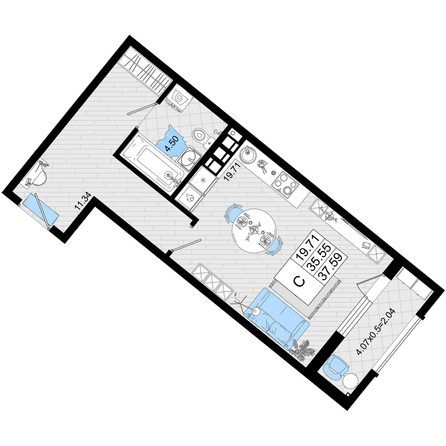 Планировка Студия 37,59 м²