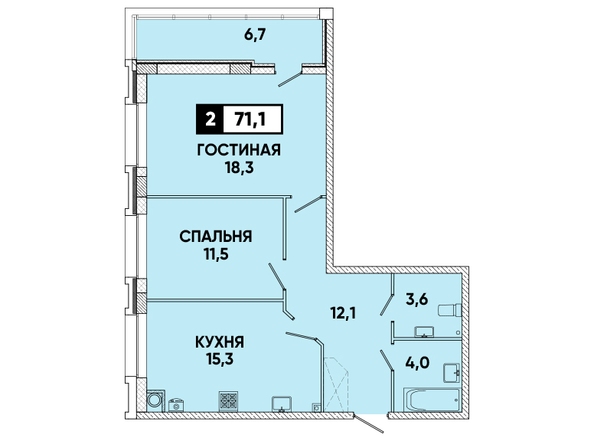 Планировка 2-комн 71,1 м²