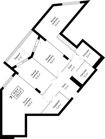 Планировка 3-комн 129,4 м²