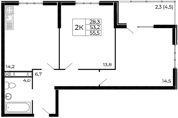 Планировка 2-комн 55,5 м²