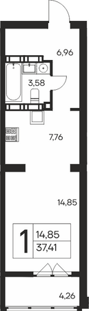 Планировка 1-комн 37,41 м²