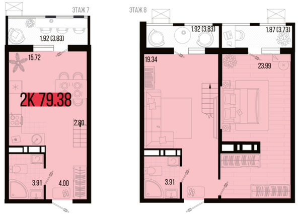 Планировка 2-комн 79,38 м²