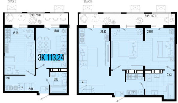 Планировка 3-комн 113,24 м²