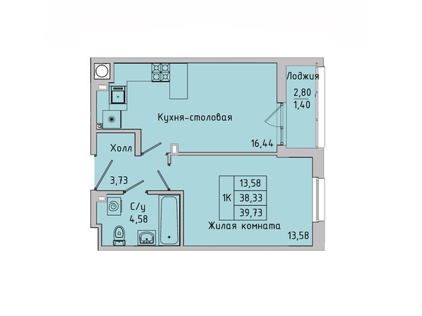 Планировка 1-комн 36,7 - 63,7 м²