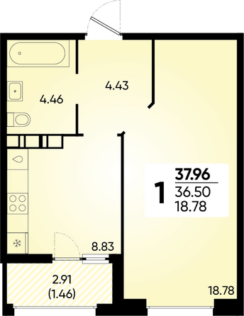 Планировка 1-комн 37,96 м²