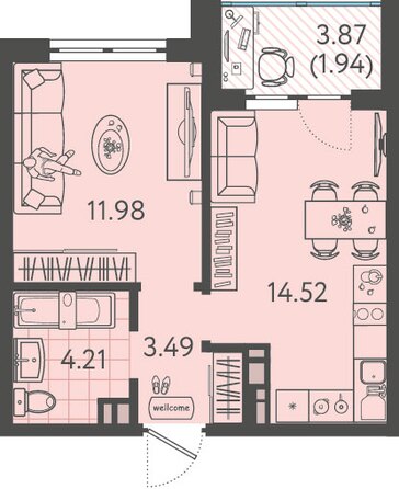 Планировка 1-комн 36,14 м²