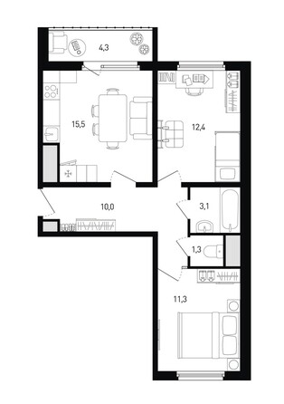 Планировка 2-комн 55,7 - 57,7 м²