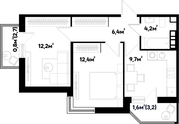 Планировка 2-комн 47,3 м²