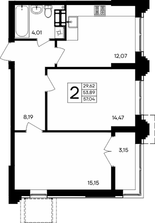 Планировка 2-комн 57,04 м²