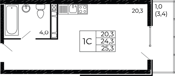 Планировка Студия 25,3 м²