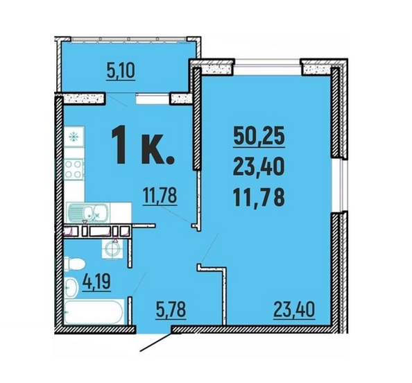 Планировка 1-комн 50,25 м²