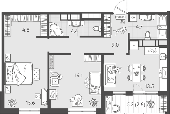 Планировка 2-комн 68,7 м²