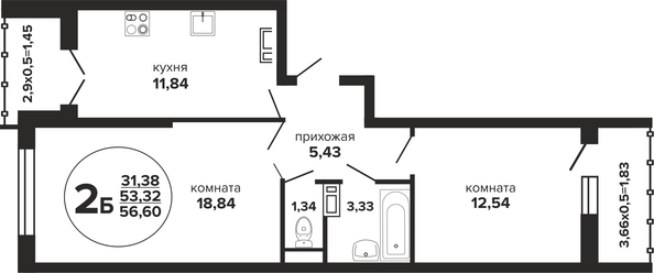 Планировка 2-комн 56,6 м²