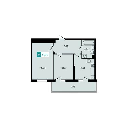 Планировка 2-комн 57,1 м²