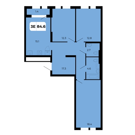 Планировка 3-комн 84,6 м²