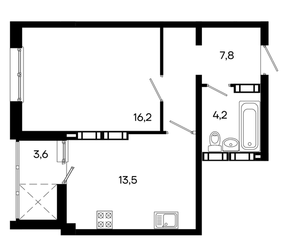 Планировка 1-комн 45,3 м²