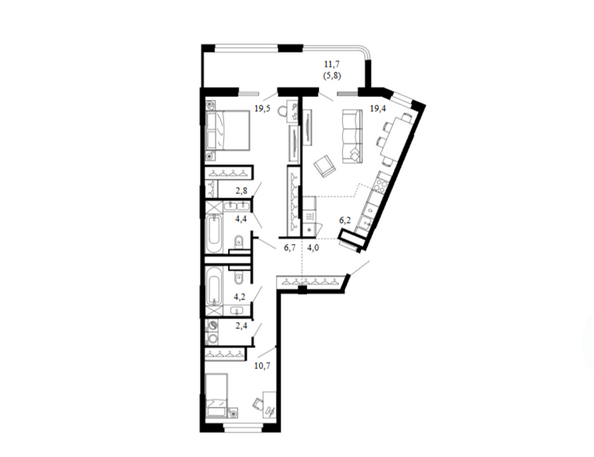 Планировка Студия 86,3 м²