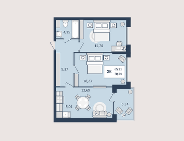 Планировка 2-комн 70,8 м²