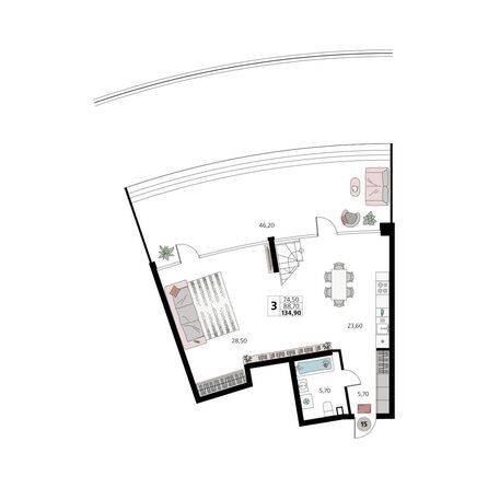 Планировка 3-комн 134,9 м²