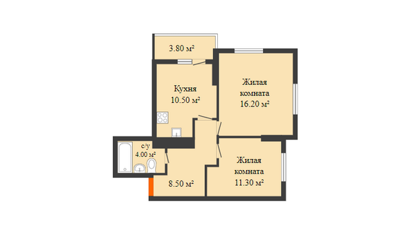 Планировка 2-комн 51,6 м²