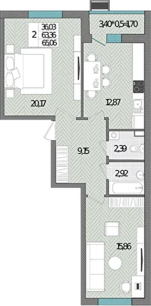 Планировка 2-комн 65,06 м²