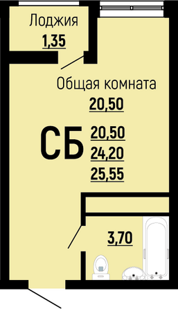 Планировка Студия 25,55 м²